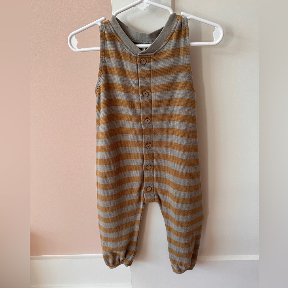 Striped Knit Sleeveless One-Piece Romper in Brown & Gray